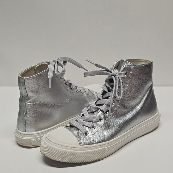 Stuart Weitzman Ollie High-top Silver sneaker boots Women's 8 - Picture 1 of 8